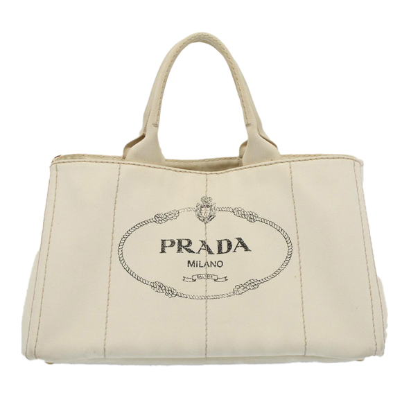 PRADA Canapa MM Hand Bag Canvas White Auth bs8562 - Picture 13 of 16